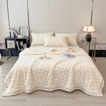 Cross-border new knitted velvet warm blanket love letter blanket office nap flower cutting series temu