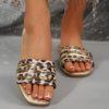 Wholesale Cross-Border Women's Shoes, Ladies' Fashion Slippers, Classic and Versatile Metal-Decorated Square-Toed Flat Sandals with Leopard Print