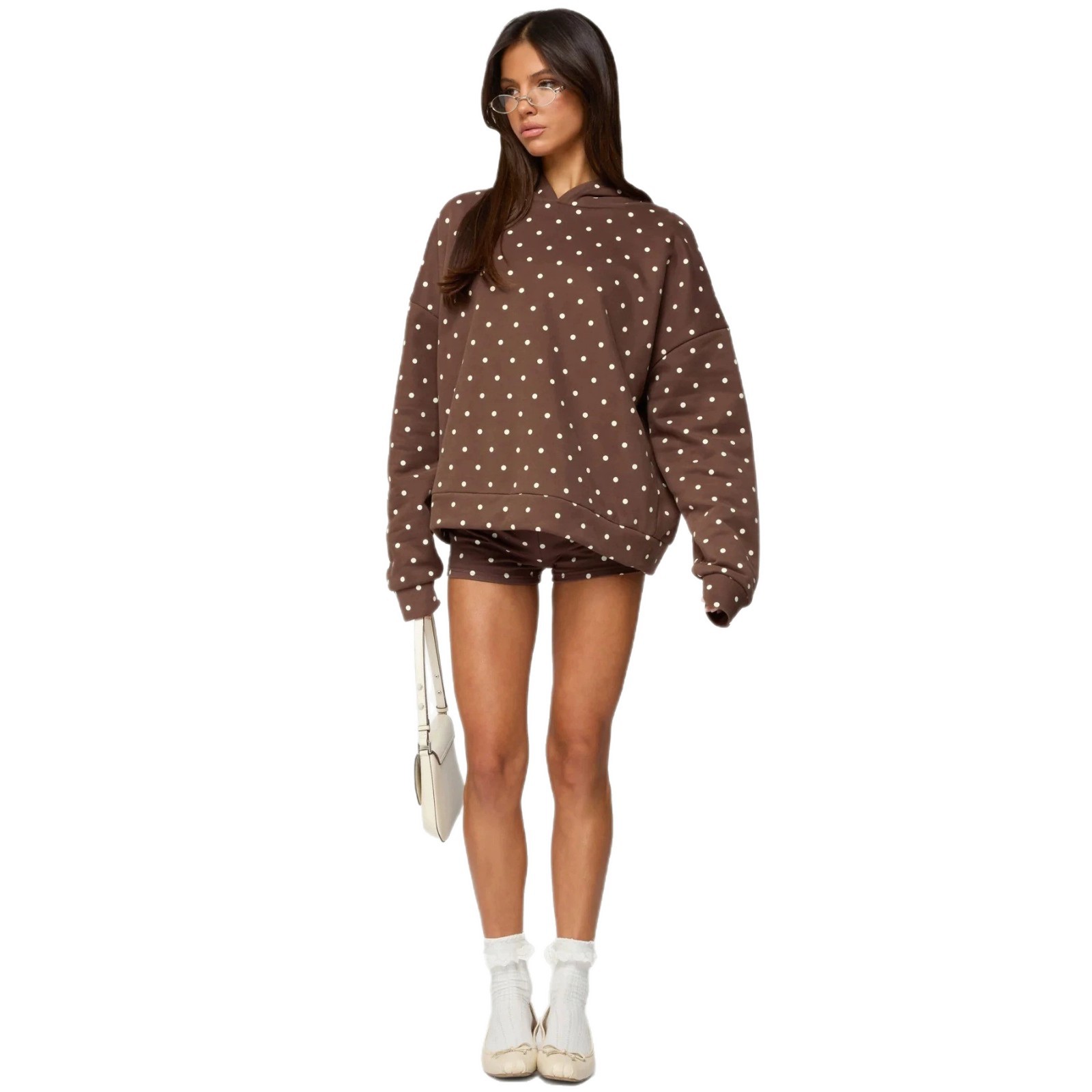 Polka Dot Hoodie and Shorts Set Stylish Casual Comfortable Fabric Perfect for Sports and Leisure Wholesale Available
