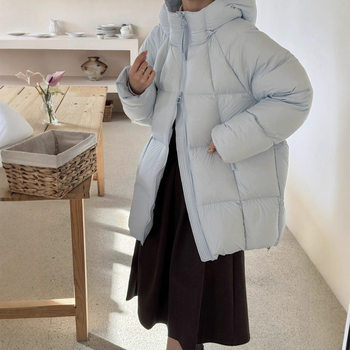 [Comfortable Down]Ultra-Light Puff White Goose down Hooded Turtle-Back down Jacket for Women, Mid-Length Thickened Casual Coat