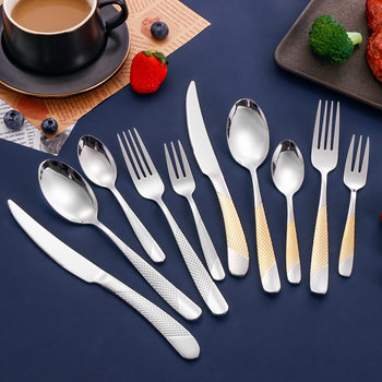 Cross-border Stainless Steel Tableware Knife, Fork and Spoon Creative Star Diamond Five Main Pieces Western Tableware Amazon Steak Knife, Fork and Spoon Set