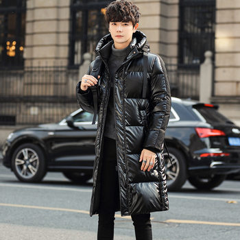 Men's Long Shiny down Jacket over the Knee, New Style, Cold-Resistant, Windproof, Warm, Washable, Thickened Youth Coat