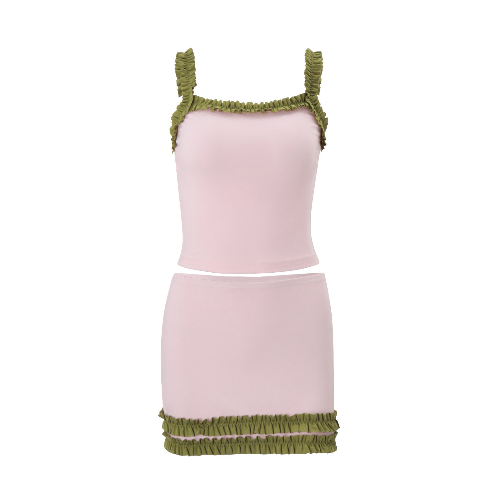 Summer Womens Street Style Ruffle Trim Cami Top and Bodycon Skirt Set Trendy Chic Comfortable Wholesale Available