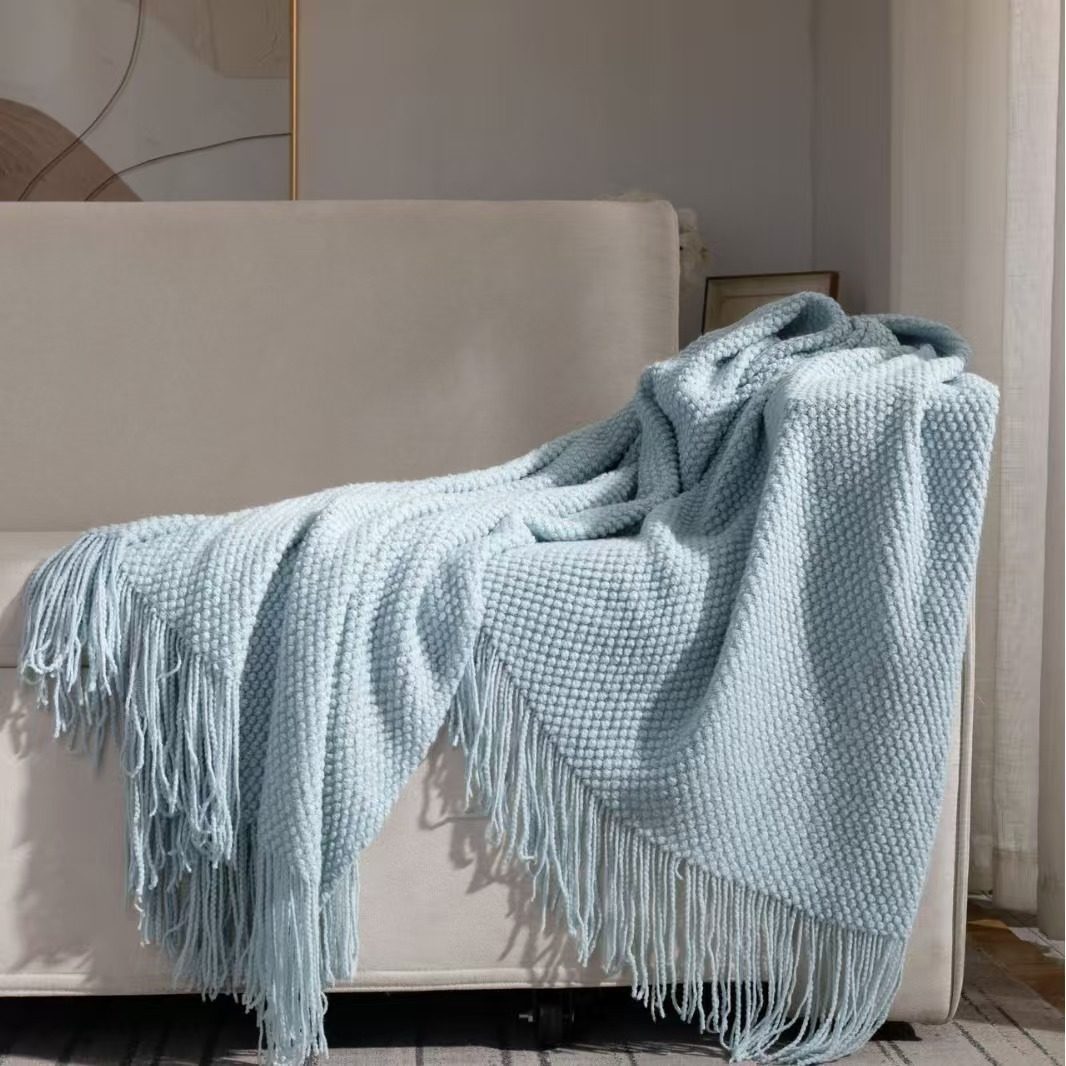 Nordic Solid Color Class A Tassel Blanket Thread Blanket Sofa Blanket Office Nap Blanket Air-conditioning Blanket Bed End Towel Knitted Blanket