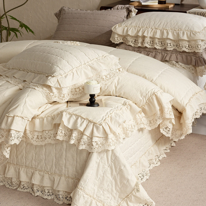Foreign Trade French Lace Cotton and Linen Bed Cover Three-Piece Set Multi-Functional Cotton and Linen Summer Quilt Four-Piece Quilted Quilt Cover