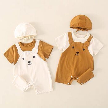 Baby Summer suit Boys and Girls Baby Fake Two-piece Overalls All-in-One Clothes Newborn Cartoon Super Cute Climbing Suit