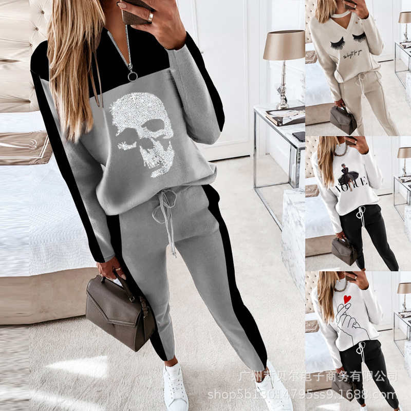 (Suit) 2020 European and American New Style High-Neck Long Pants Casual Two-Piece Set Autumn and Winter Sweatshirt for Women Ys2455 Fashionable Casual