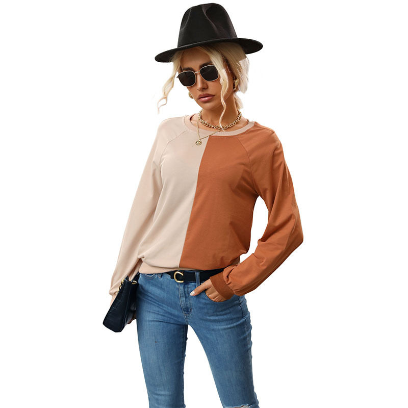 Womens Long Sleeve T Shirt Color Block Design Comfortable Fabric Casual Style Perfect for Autumn Wholesale