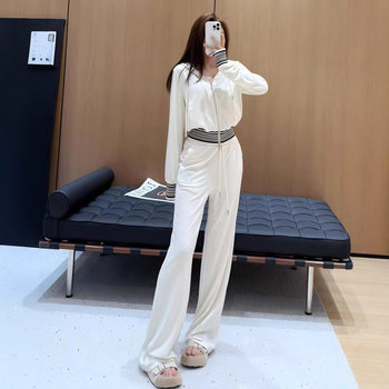 Autumn New Casual Versatile Set Hooded Slim Top Nanyou Women's Body-Covering Leg-Lengthening Wide-Leg Pants Two-Piece Set