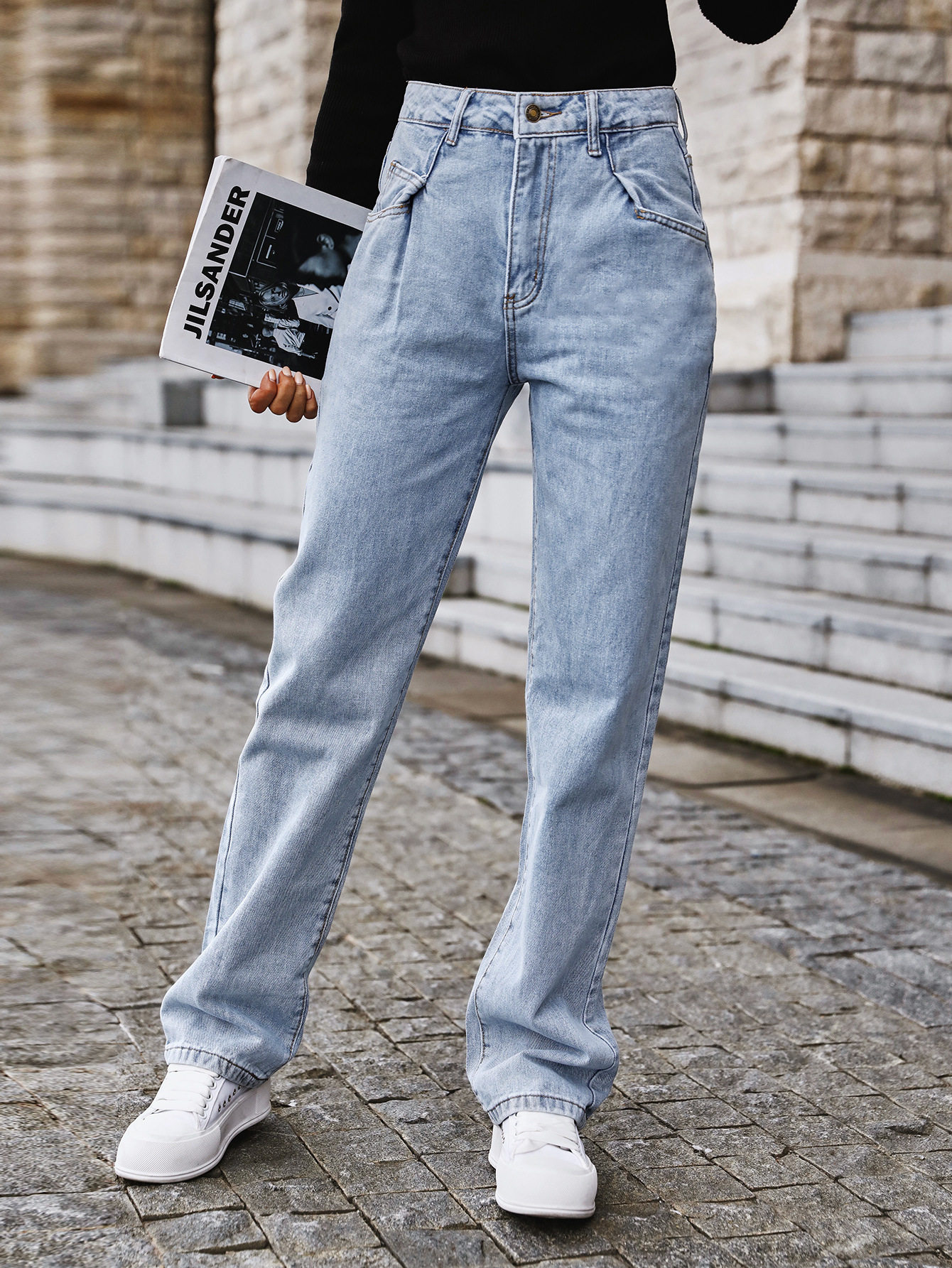 High Waisted Straight Leg Jeans Floor Length Slim Fit Comfortable Denim Casual Wear for Women Wholesale Available