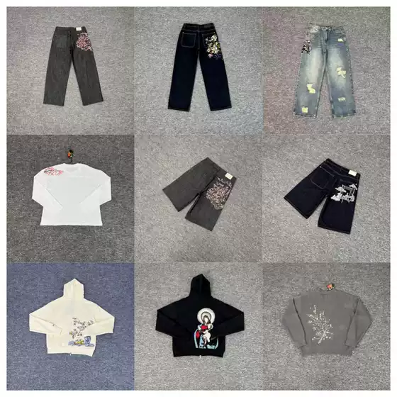 Cross-Border Export Trendy Brand Derschutze Casual Pants Washed Embroidered Street Trendy Loose Wide-Leg Jeans