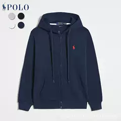 Spring and Autumn Paul Long-Sleeve Sweatshirt for Men, Casual Solid Color Embroidered Pony Logo Zip-Up Cardigan Sweatshirt and Sweatpants