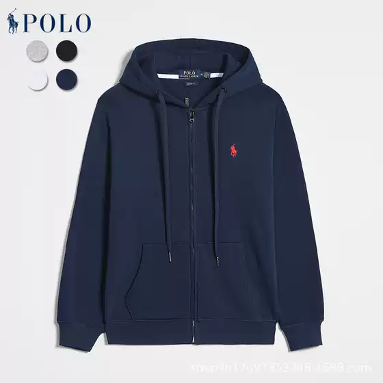 Spring and Autumn Paul Long-Sleeve Sweatshirt for Men, Casual Solid Color Embroidered Pony Logo Zip-Up Cardigan Sweatshirt and Sweatpants