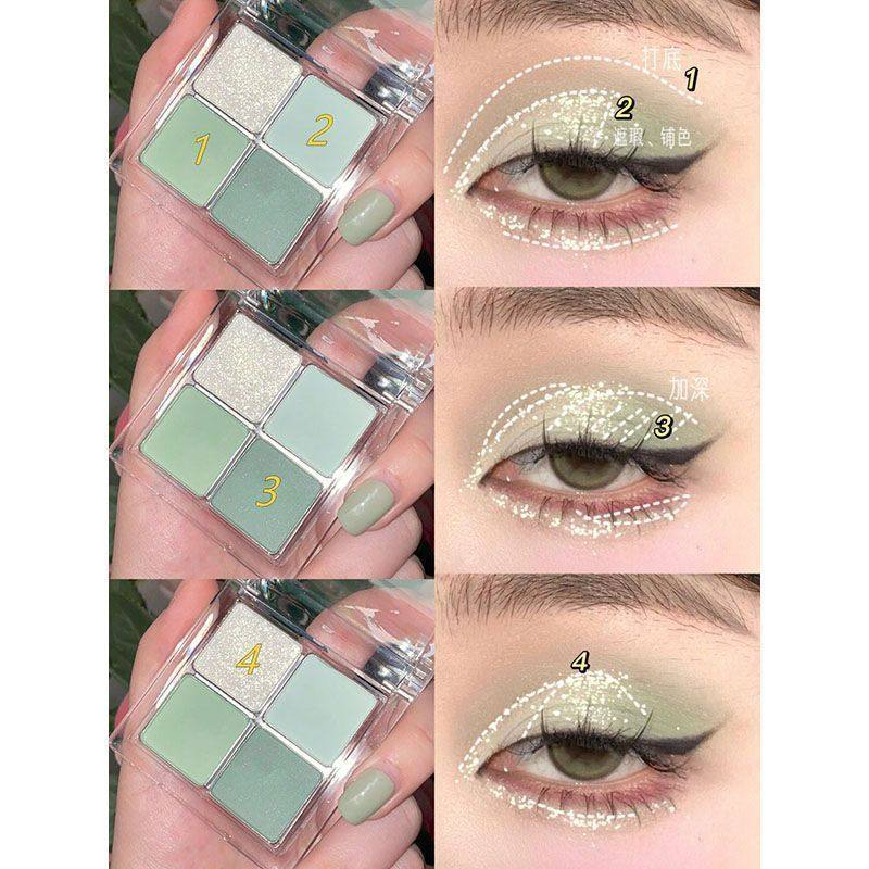 Capel Aqua Green Tulle Four-color Eyeshadow Plate Multi-use Matte Pearlescent Fine Flash Low Saturated Cosmetic Eyeshadow