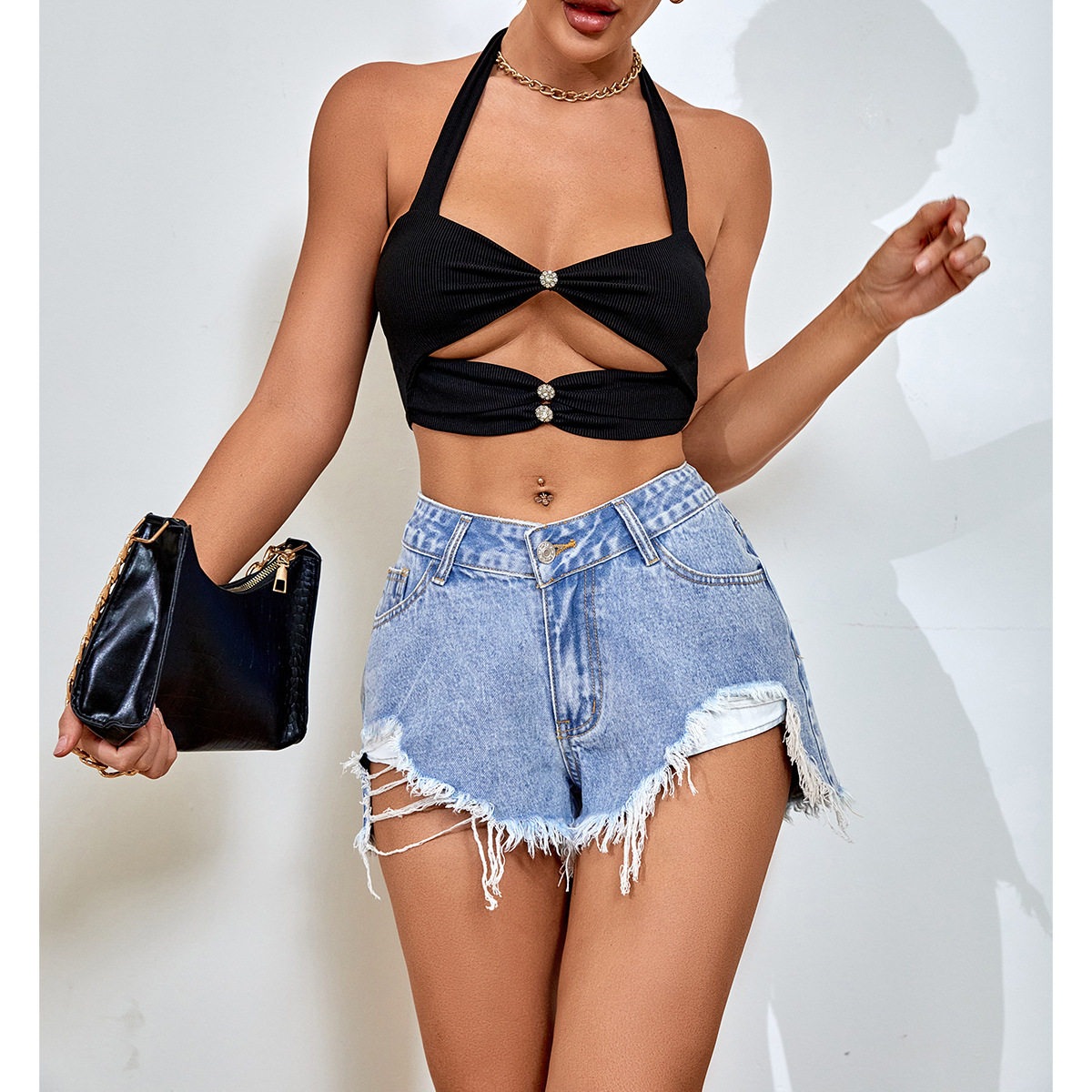 Trendy Denim Shorts Distressed Loose Fit Casual Style Perfect for Summer Outings Wholesale Available