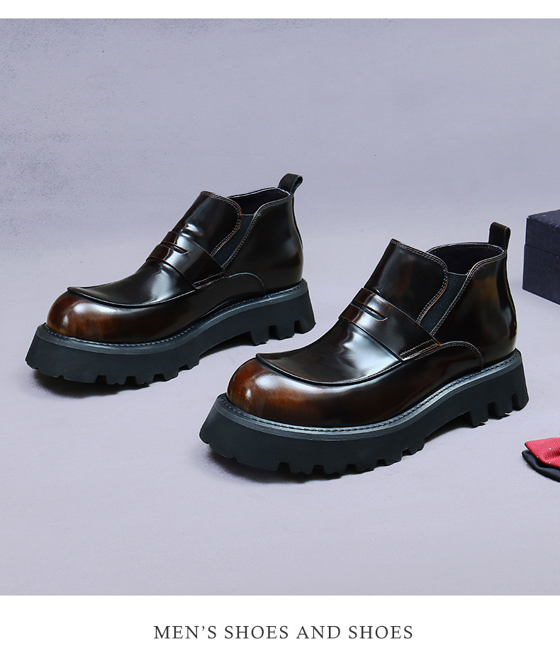 Giày Chelsea boot nam da bò thật cổ thấp dáng công sở — Màu nâu, Màu đen, Màu nâu cộng với nhung, Màu đen cộng với nhung