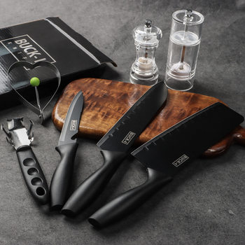 In stock stainless steel thickened black blade kitchen knife kitchen knife chef knife gift five-piece knife set suit batch