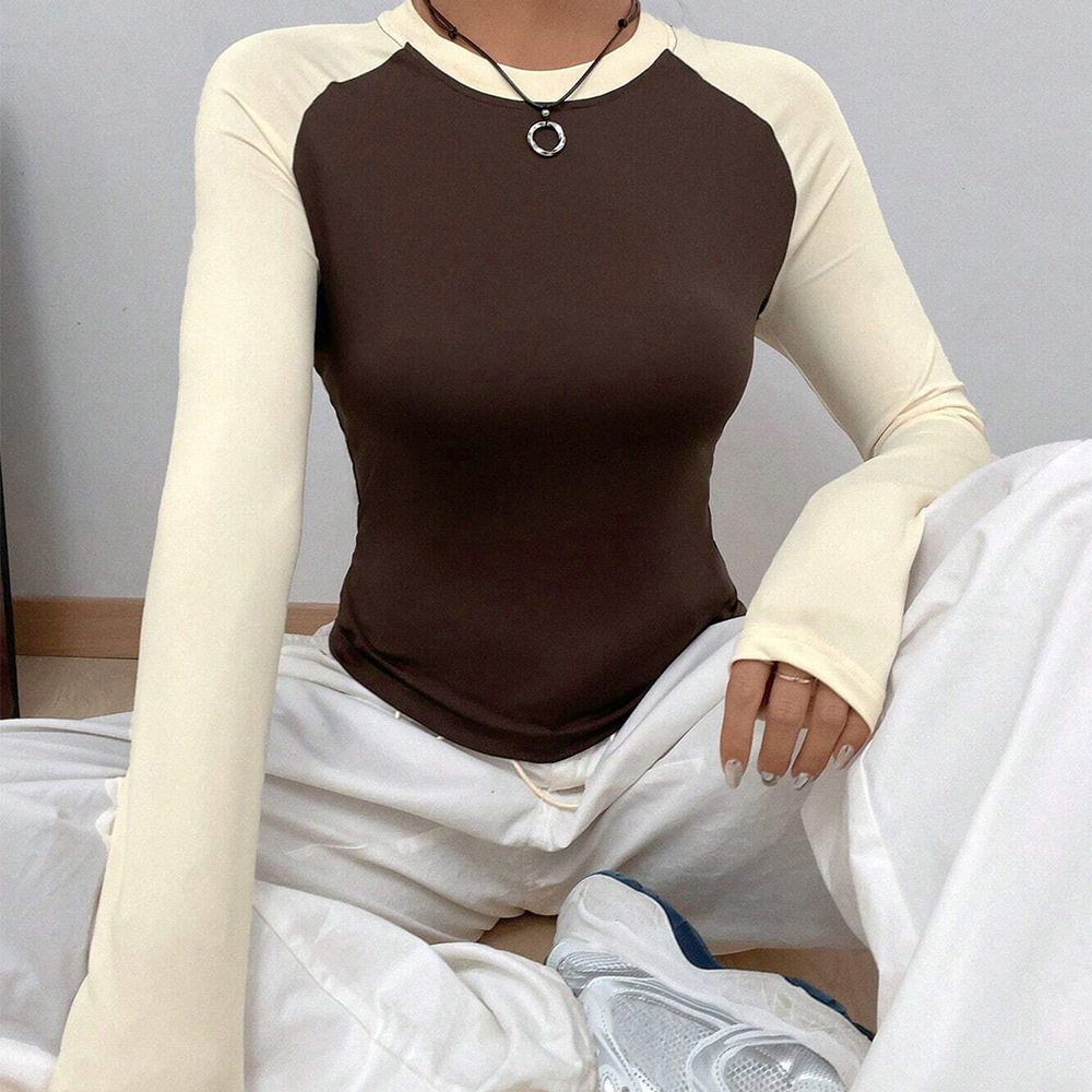 Casual T Shirt Womens Relaxed Fit Color Block Design Spring Summer Fashion Versatile Layering Top Wholesale