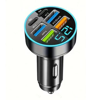 Car Phone Charger Fast Charging Head Multi-Port Alloy Ring Digital Display Flash Charging Car Charger Adapter for Automobiles