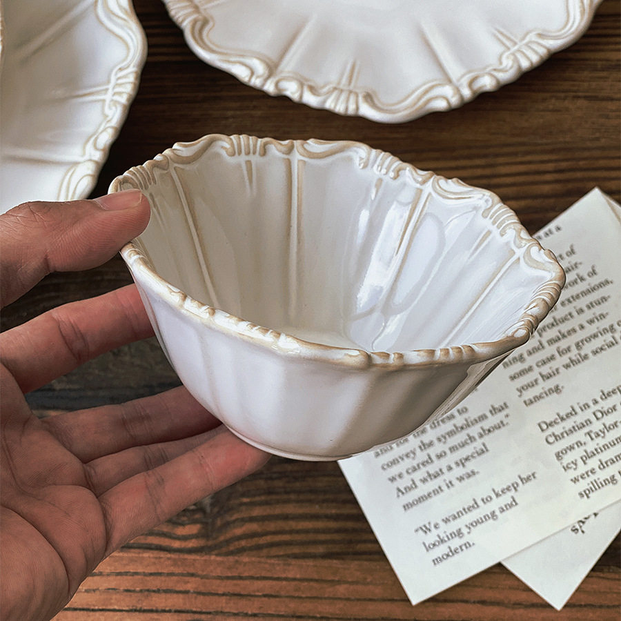 Neo-classical relief vintage western dish ceramic dessert dish dish rice bowl kiln change palace tableware suit steaming