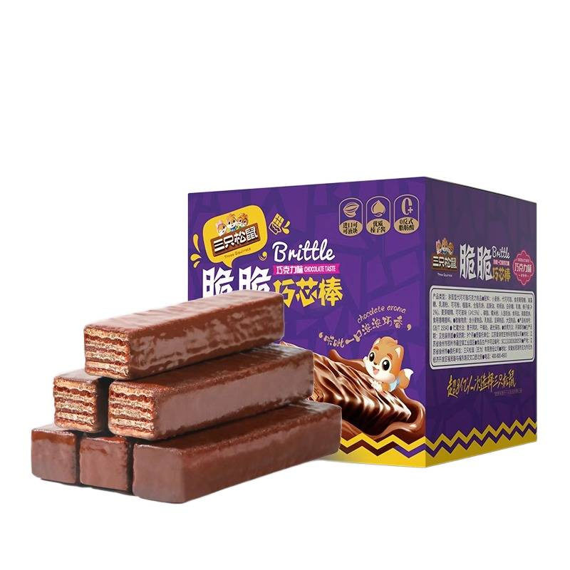 Three Squirrels Crispy Chocolate Wafer Biscuits with Hazelnut Spread Coated in Chocolate Snacks Live Broadcast