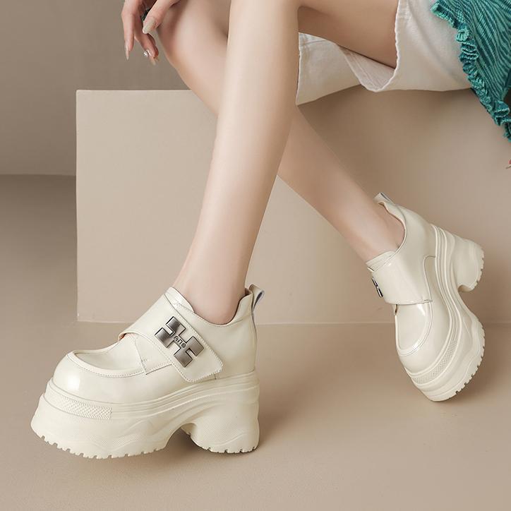 Giày lười nữ gót siêu cao 12cm đế bánh xốp khóa kim loại — Màu đen, Màu trắng be