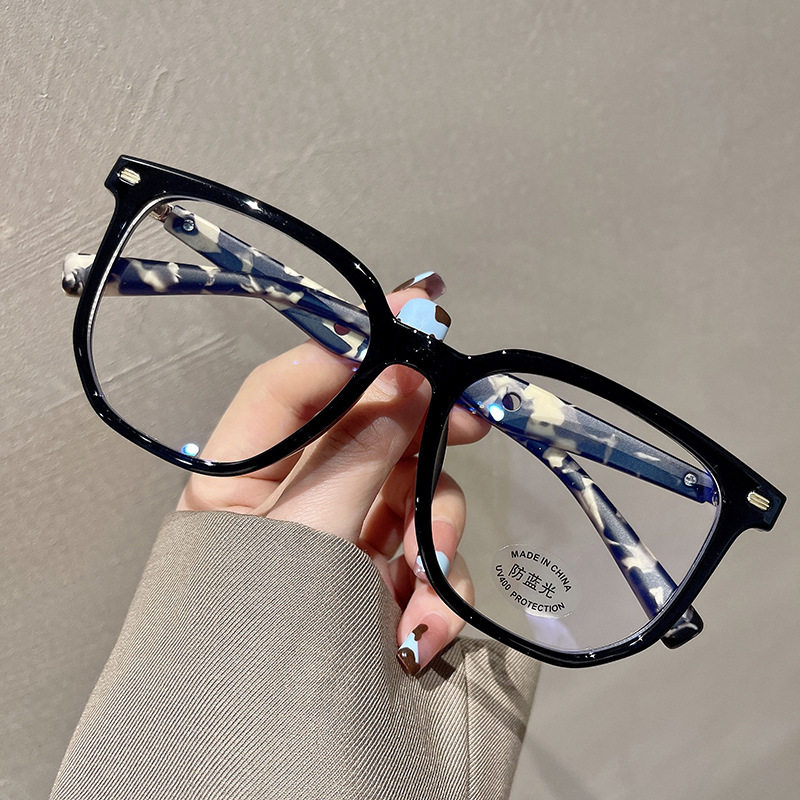 New Asymmetrical Tr90 Anti-Blue Light Glasses Korean Style Retro Wood Grain Leg Square Frame Can Be Equipped with Prescription Plain Glasses Frame