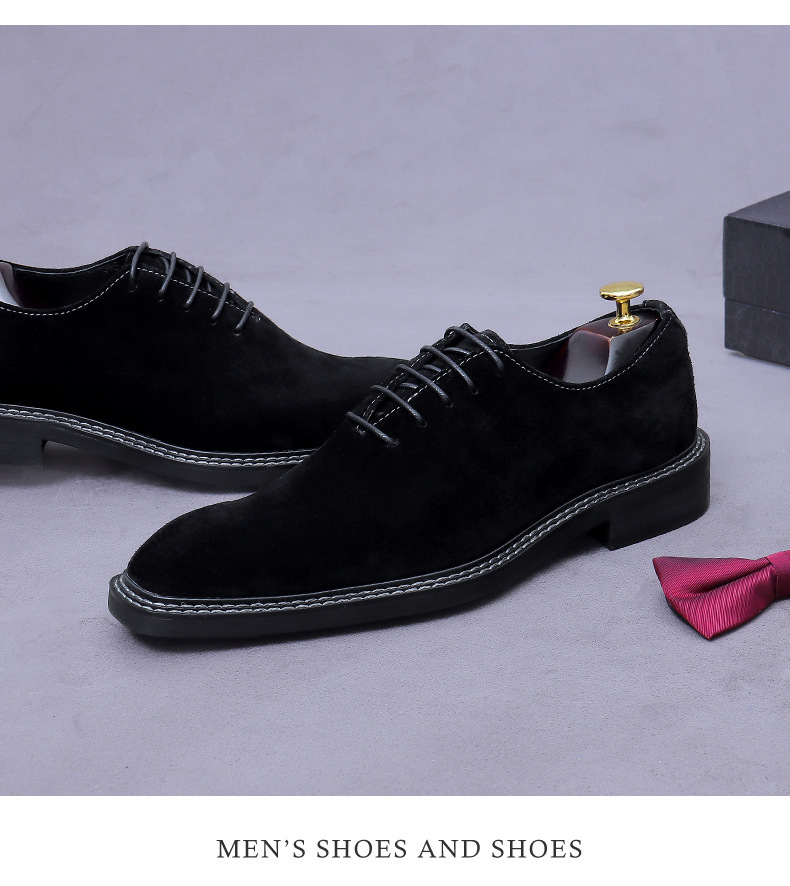 Giày Oxford nam da lộn cỡ lớn mũi vuông phong cách công sở — đen, màu nâu mocha