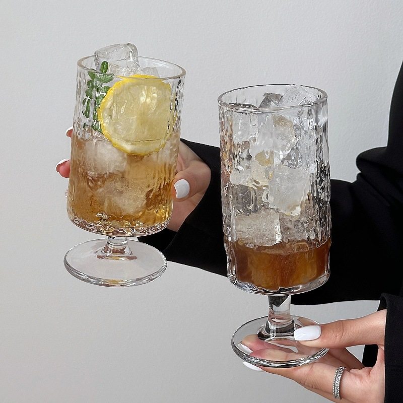 Simple Fresh Glass Water Cup Mori Bark Pattern Goblet Coffee Cup Household Juice Cup Cocktail Cup