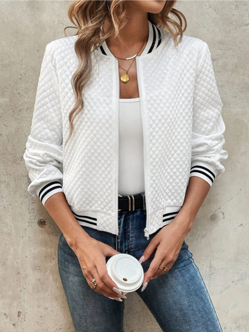 Fall Printed Zip Detail Cardigan Jacket Long Sleeve Lightweight Stylish Design Perfect for Casual Outings Wholesale