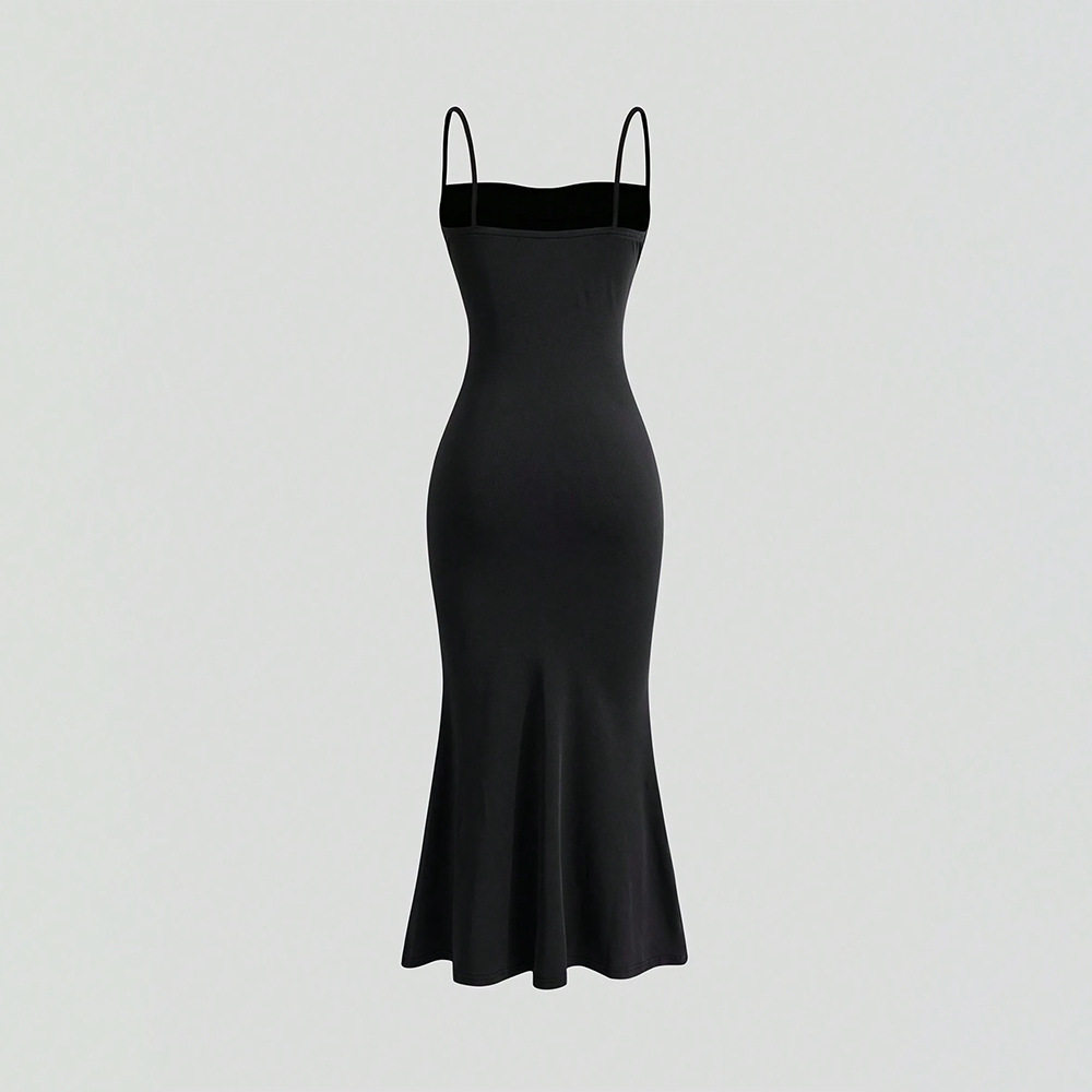 High Waist Bodycon Maxi Dress Adjustable Spaghetti Straps Tie Detail Mermaid Hem Spring Fashion for Elegant Occasions