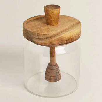 Borosilicate glass round with lid with wooden stick stirring rod storage jar honey jar multi-purpose storage sealed jar