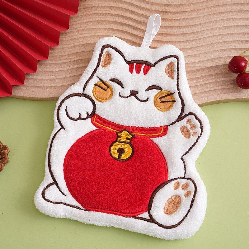 Cross-Border Dropshipping Lucky Cat Hand Towel, Hanging Small Towel, Coral Velvet, Absorbent, Cute Cartoon Hand Towel, Souvenir
