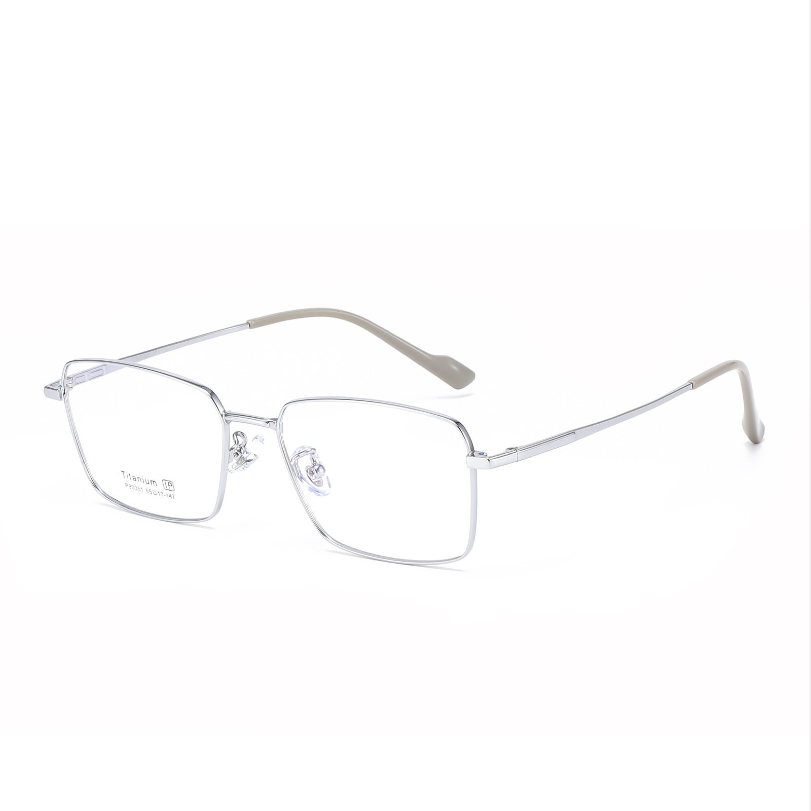Ultra-Light Half-Titanium Eyeglass Frame 90351, High-End Square Frame, Natural Look, Slimming Effect, Unisex, Simple Trendy Style, Optical Non-Prescription Glasses
