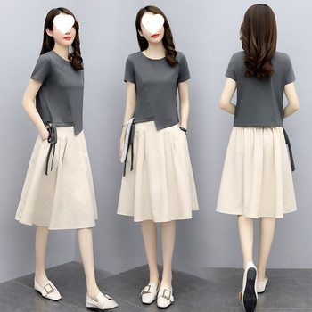 Cotton and Linen Dress 2025 New Over-The-Knee Plus Size Women's Linen Slimming Two-Piece Set from the Source Factory with Tags