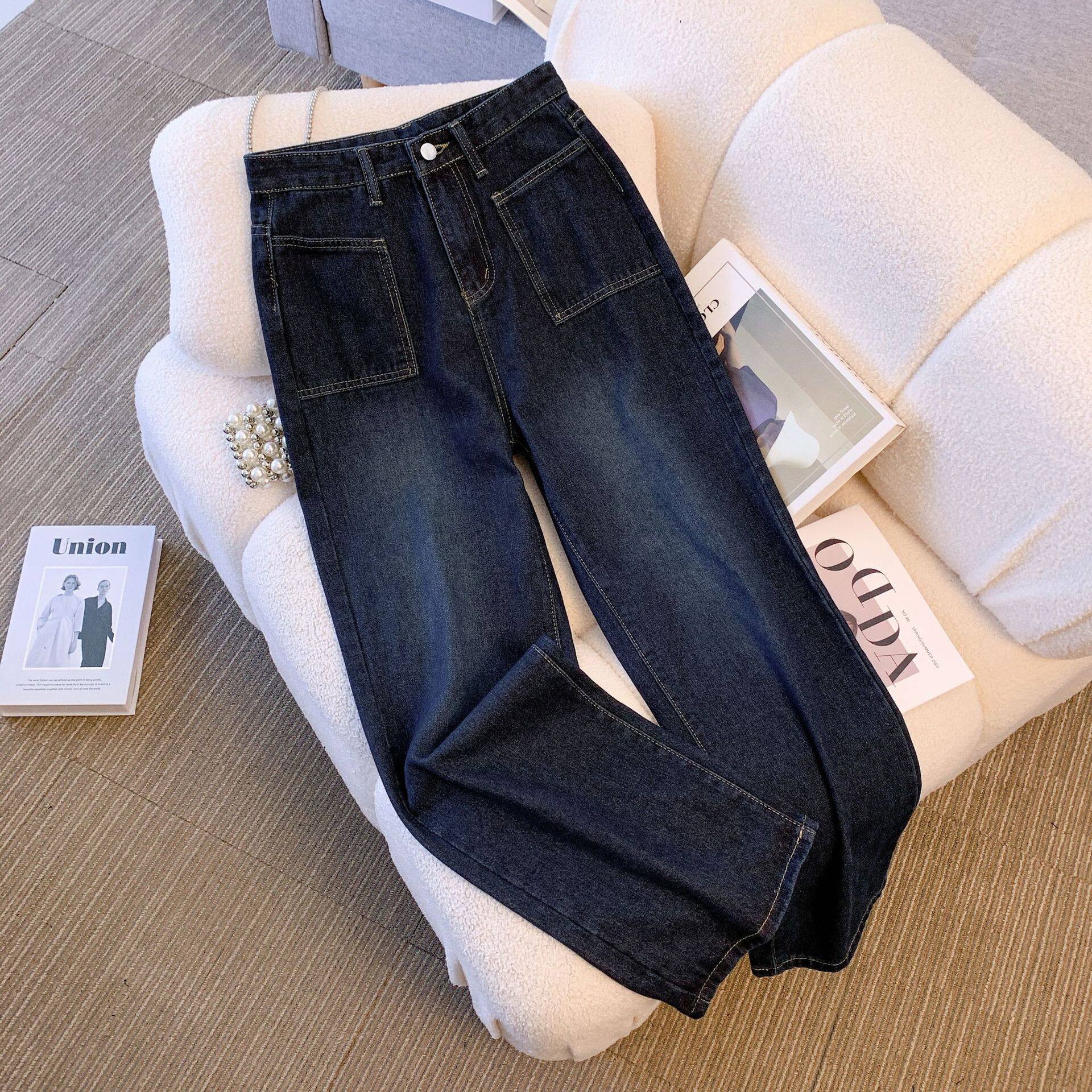 High Waisted Vintage Straight Leg Jeans for Women Plus Size Loose Fit Flattering for Pear Shaped Figures Spring Fall