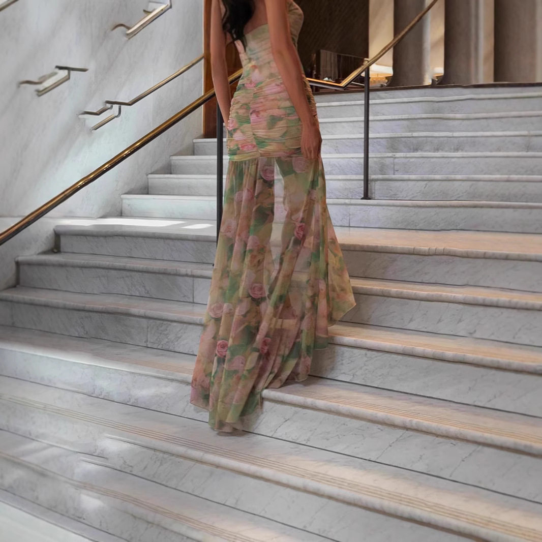 Womens High Waisted Floral Print Maxi Dress Sexy Sleeveless Split Design Perfect for Spring Vacations Wholesale