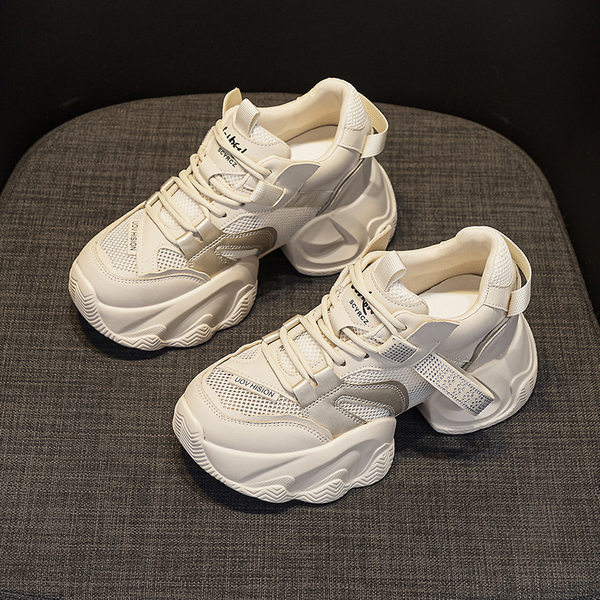 Giày Sneaker Nữ Đế Dày Chiều Cao 8cm Phong Cách Thời Trang Màu Trắng, Kem