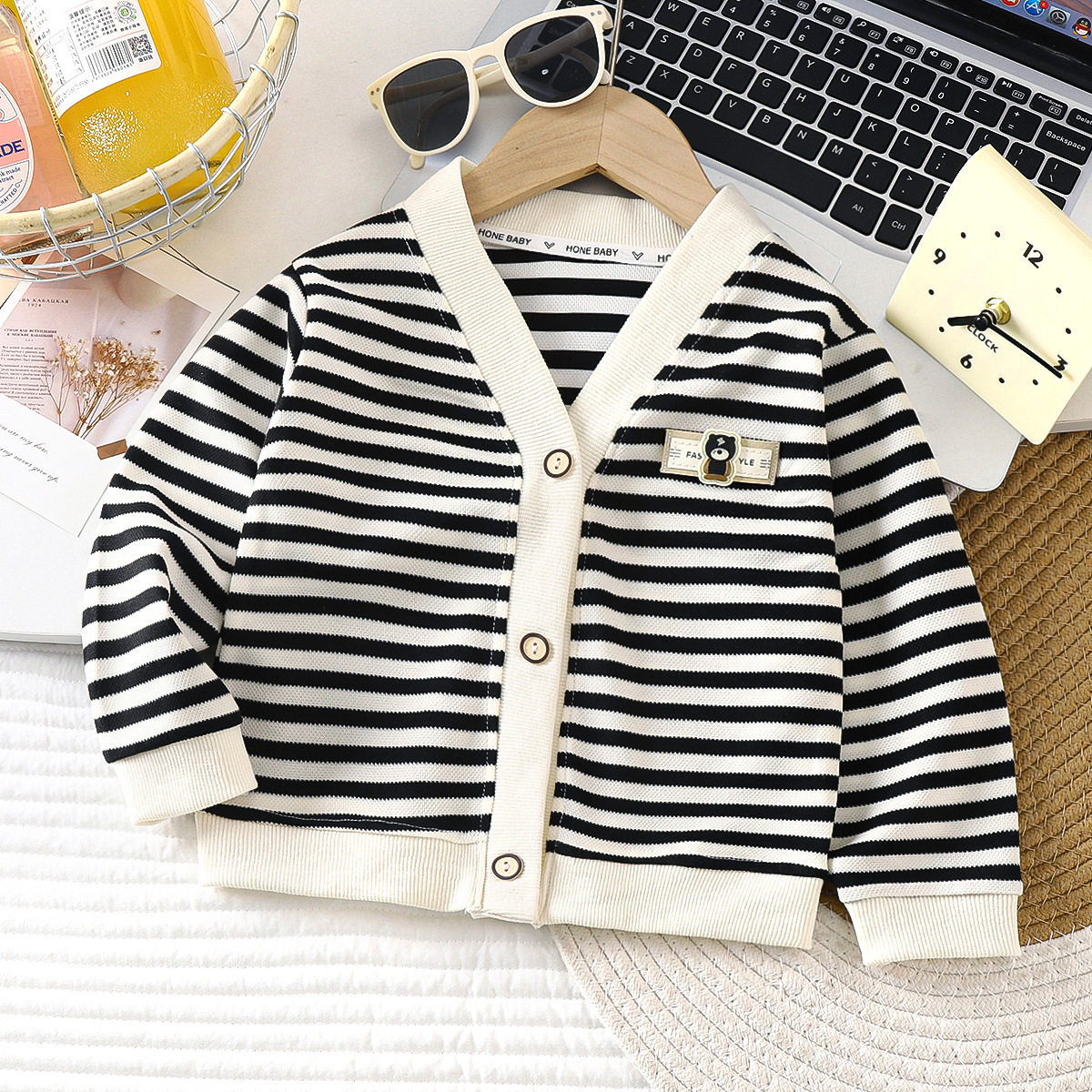 New Boys & Girls Autumn Korean Style Striped Versatile Stylish Coat, Kids' Long-Sleeve Top for Toddlers & Little Kids