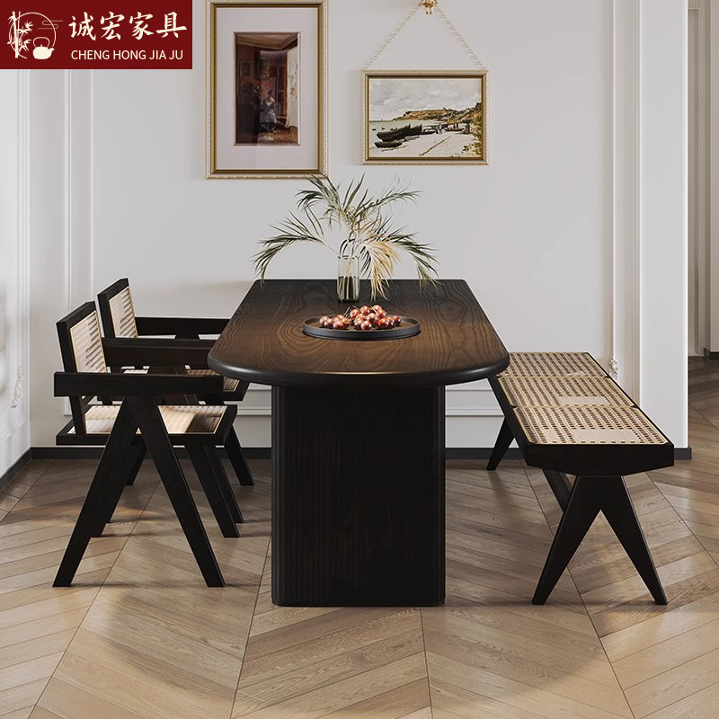 诚宏北欧实木餐桌组合家用小户型长桌餐厅长方形吃饭桌子民宿饭桌