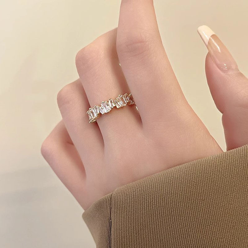 Sunrise Irregular Micro-inlaid Zircon Ring Women's Opening Adjustable Niche Advanced Sense Ring Cross-border Wholesale New