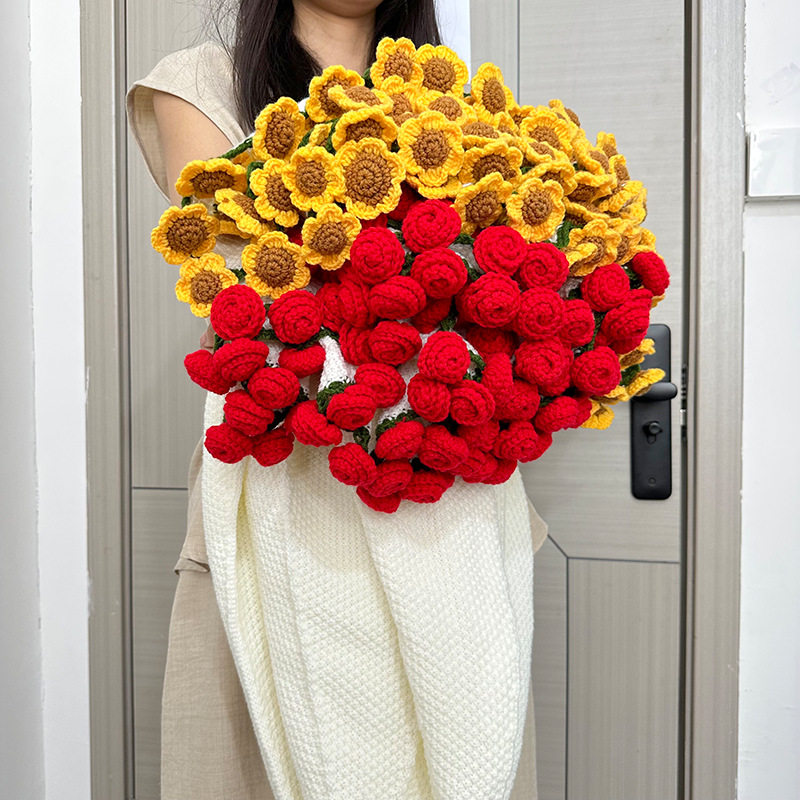 Hot-Selling Valentine's Day Teacher's Day Gift Finished Rose Sunflower Puff Flower Bouquet Blanket Factory Direct Sale