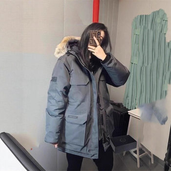 In-Stock Big Goose 08 Expedition down Jacket Wholesale Mid-Length Men's and Women's Thick Coat with Wolf Fur Collar in Graphite Gray and Black