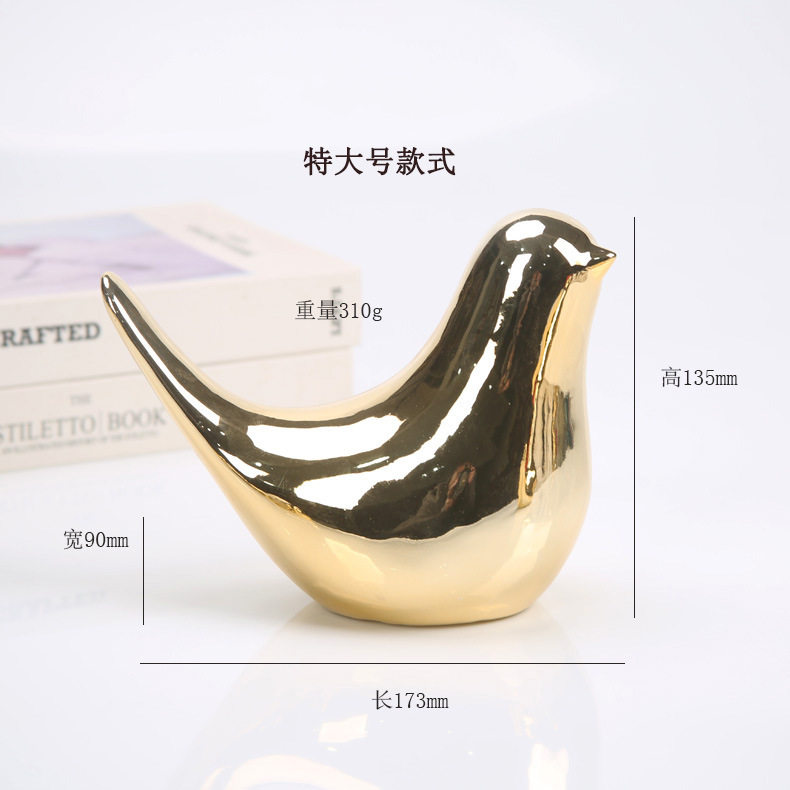 北欧创意抽象金色陶瓷小鸟摆件家居桌面客厅软装饰品摆设跨境工艺