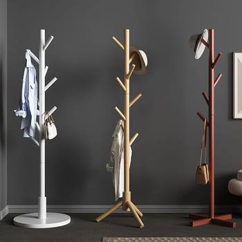 Solid Wood Coat Rack Floor-Standing Bedroom Clothes Rack Modern Simple Clothes Rack Living Room Vertical Simple Household Bag Rack