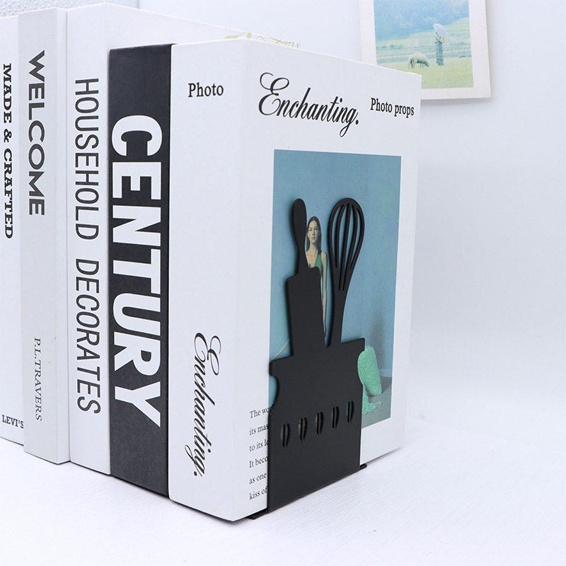Factory direct supply cross-border iron metal book stand simple kitchen products modeling book by bookends spot wholesale
