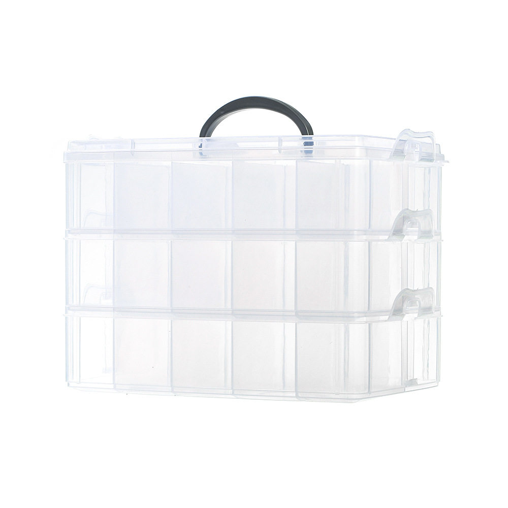 Fixed Large Three-Layer Transparent Portable Plastic Storage Box Jewelry Toy Storage Accessories Cosmetic Lego Box