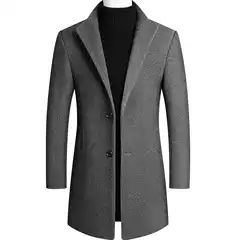 2025 New Autumn and Winter Woolen Men's Outwears, Casual Slim Woolen Windbreakers, Mid-Length Woolen Men's Clothing