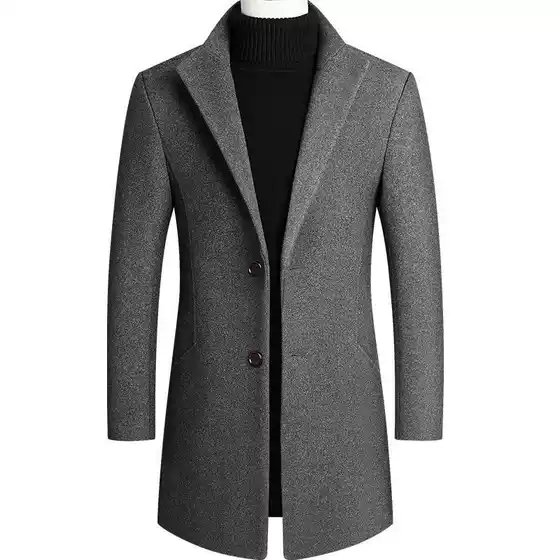2025 New Autumn and Winter Woolen Men's Outwears, Casual Slim Woolen Windbreakers, Mid-Length Woolen Men's Clothing
