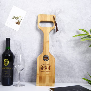 Wooden Barbecue Spatula Kitchen Bbq Cleaning Tool Household Outdoor Solid Wood Cleaning Spatula with Bottle Opener Cleaning Scraper